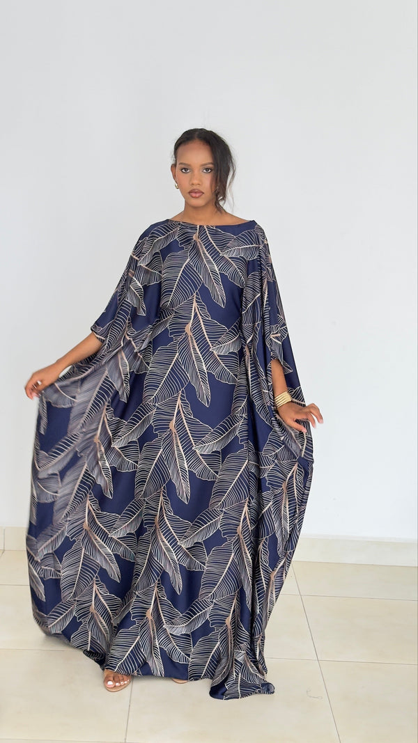 Midnight Palm Kaftan -Silk Maxi Dress