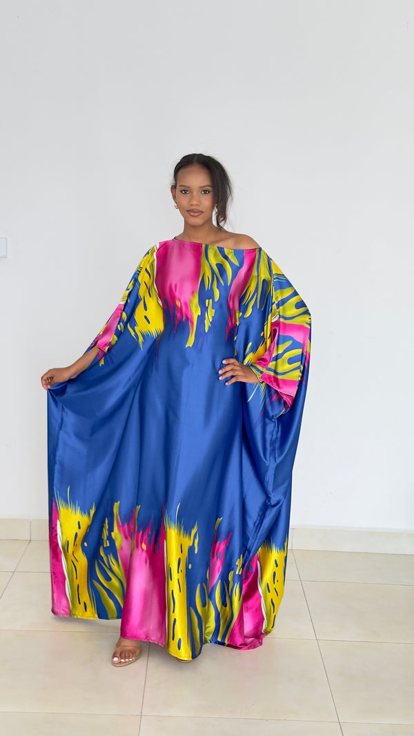 Electric Flame Kaftan - Silk Maxi Dress