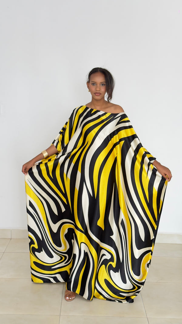 Electric Swirl Kaftan - Silk Maxi Dress