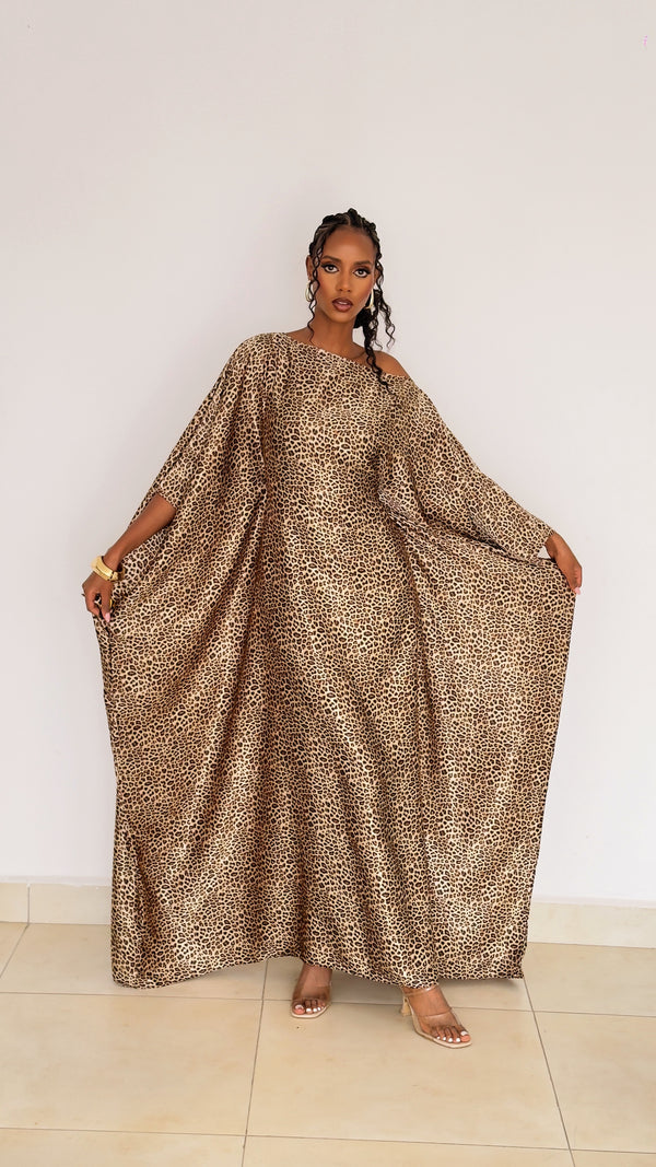 Golden Leopard Kaftan -Silk Maxi Dress