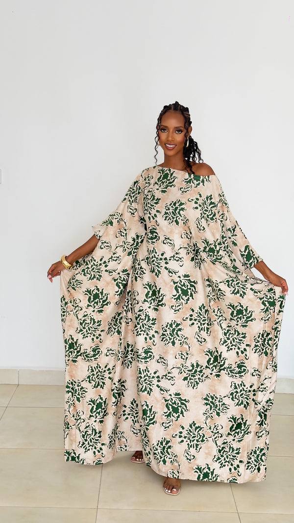 Emerald Elegance Kaftan -Silk Maxi Dress