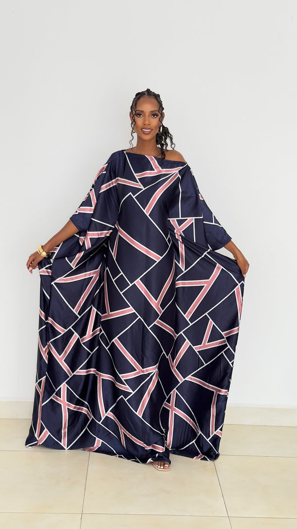 Midnight Geometric Kaftan -Silk Maxi Dress