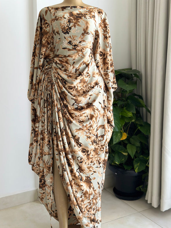 Mocha Bloom Kaftan - Silk Maxi Dress