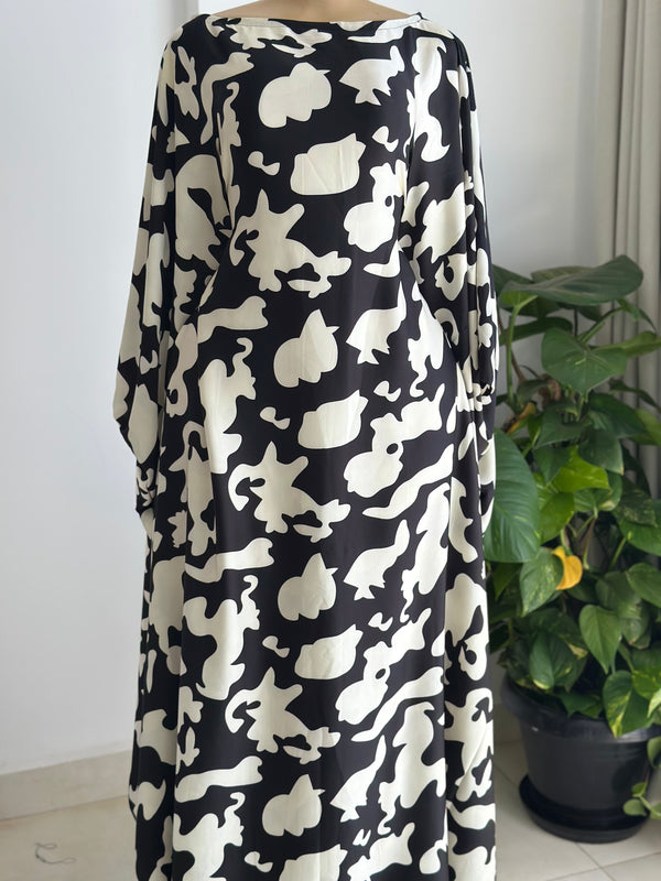 Monochrome Majesty Kaftan - Silk Maxi Dress