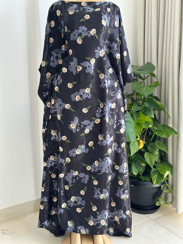 Midnight Blossom Kaftan - Silk Maxi Dress