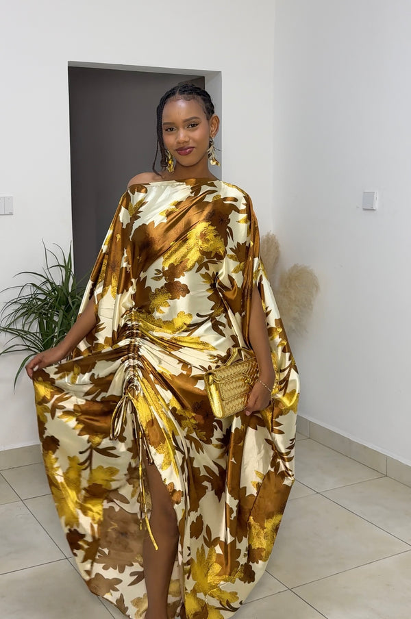 Golden Blossom Kaftan - Silk Maxi Dress